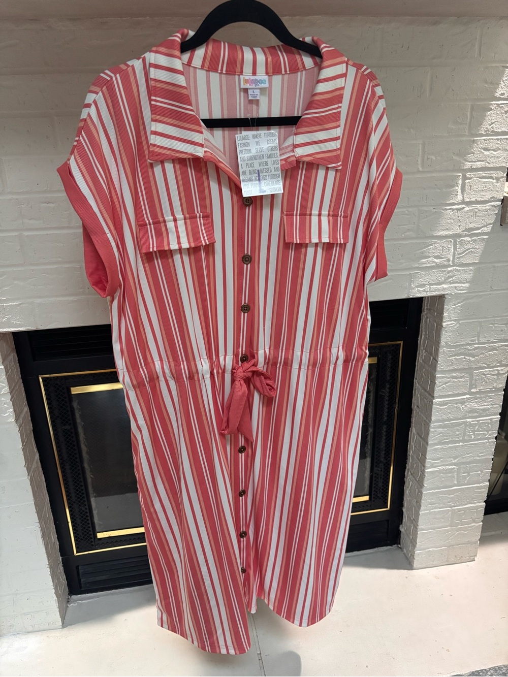 LuLaRoe Coral and White Striped Button-Front Dress